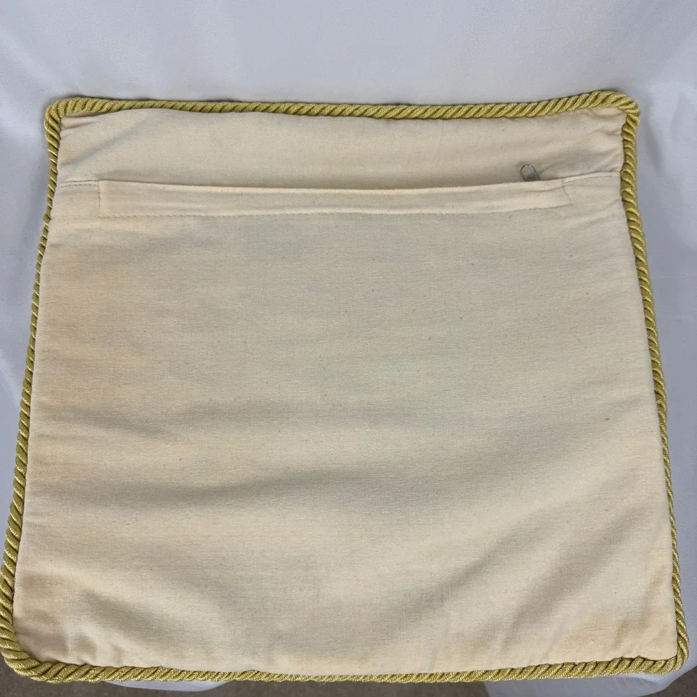 Needlepoint Pillow Cover Tan Floral Striped With Cream Velvet Backing 14